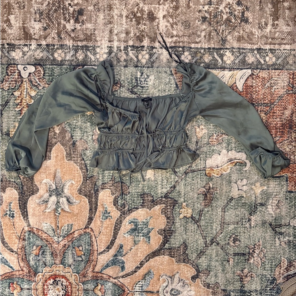 Forever 21 Olive Puff Sleeve Blouse